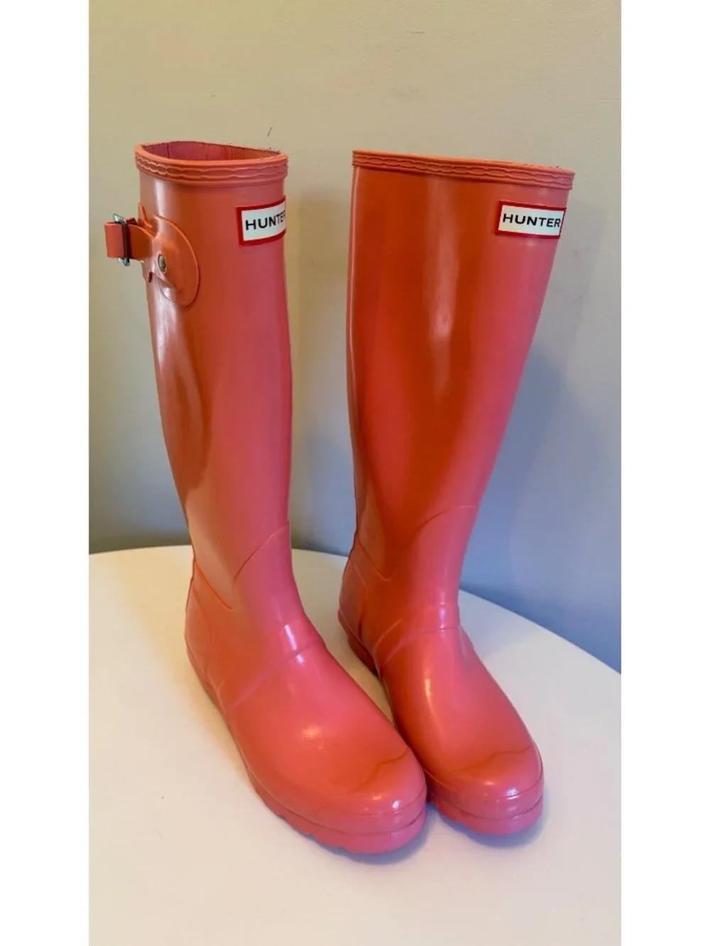 Hunter Womens Tall Pink Rain Boots Size 7 Durable Rubber Waterproof